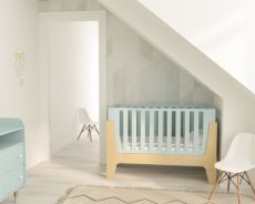 Дитяче ліжечко IndigoWood Tower Baby 140x70cm blue/natural wood (зі знімною спинкою, з додатковим бортиком)